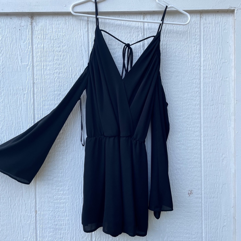 Black, cold shoulder romper.